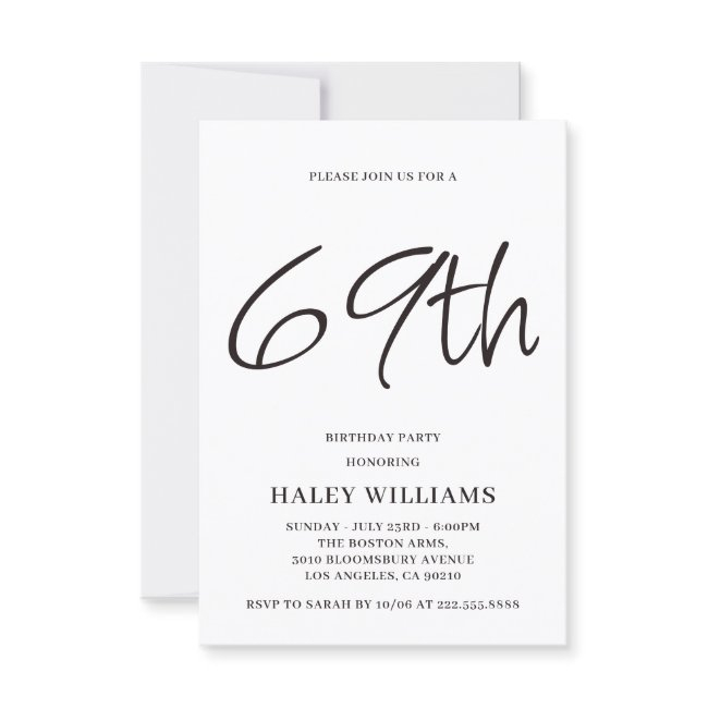 Minimalist Modern Simple Calligraphy 69th Birthday Invitation