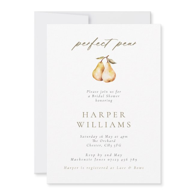 Minimalist Perfect Pear Botanical Bridal Shower Invitation