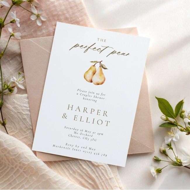 Minimalist Perfect Pear Botanical Couples Shower Invitation