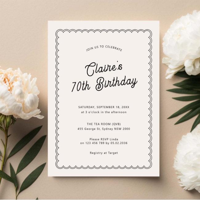 Minimalist Scalloped 70th Birthday Party Invitation