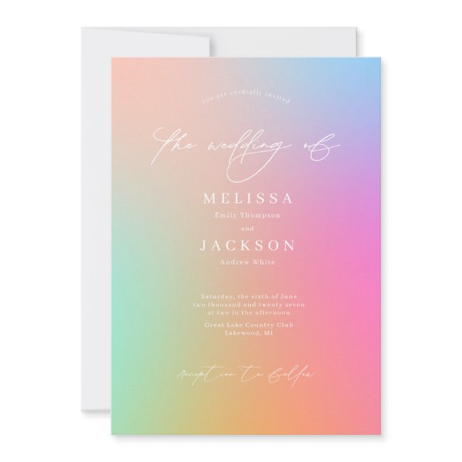 Minimalist Scripted Bright Ombre Rainbow Wedding Invitation