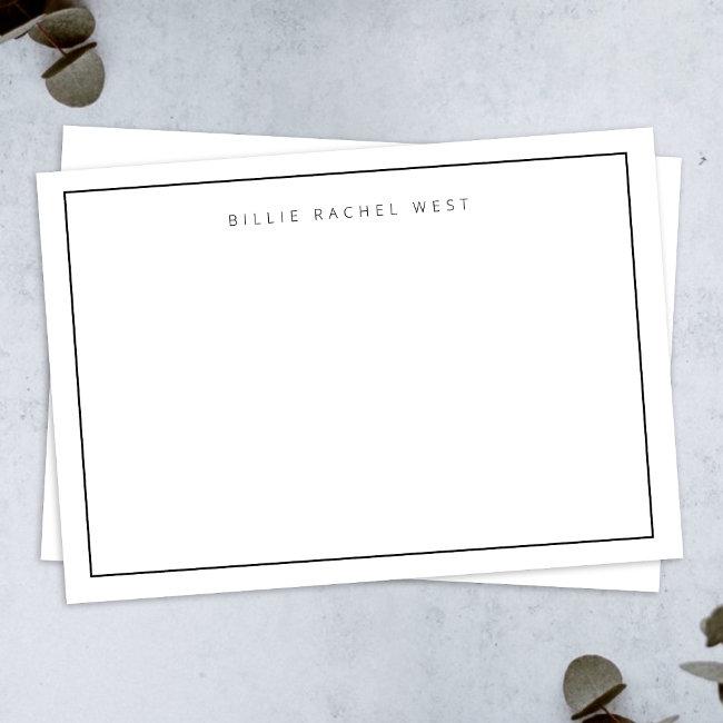 Minimalist Simple White Modern Border Monogram Note Invitations