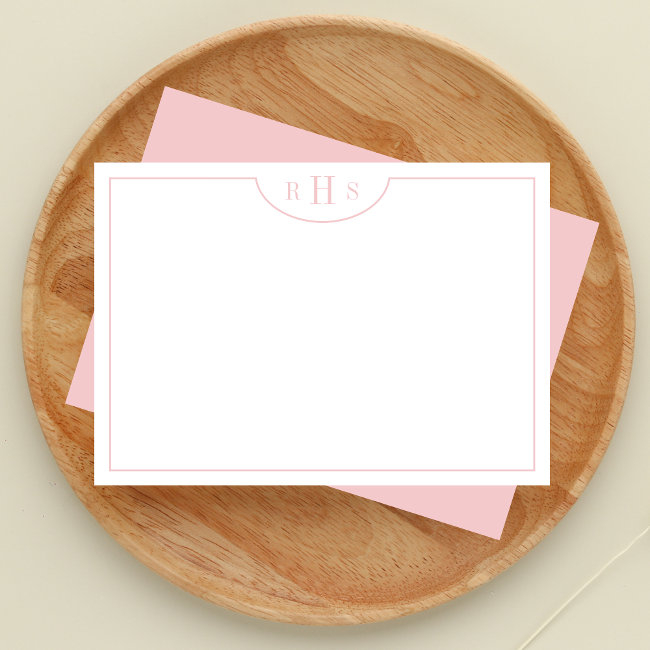 Minimalist Three Monogram One Border | Blush Pink Note Invitations