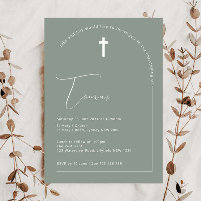 Minimalist Typography Arch Sage Arch Baptism Invitation