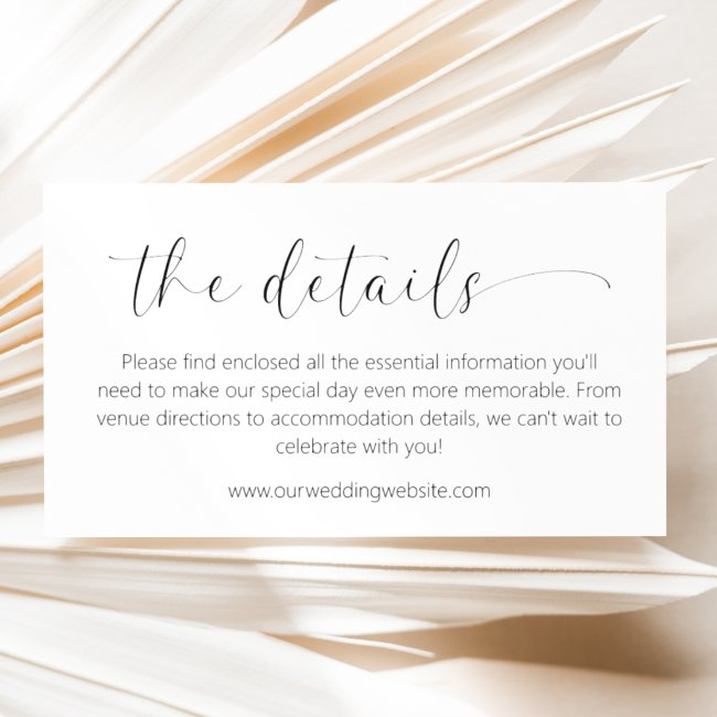 Minimalist Wedding Details Enclosure Invitations