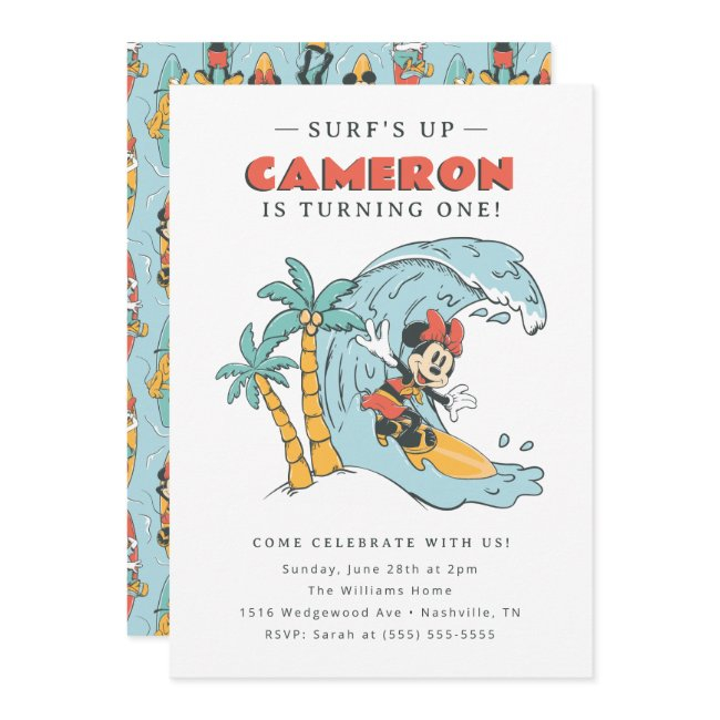 Minnie Mouse Surf's Up Summer Birthday Invitation