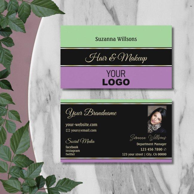 Mint Green Black Lavender Chic With Logo And Photo Business Invitations