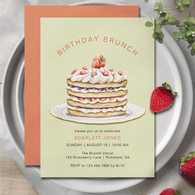 Mint Green Pancakes | Cute Modern Birthday Brunch Invitation