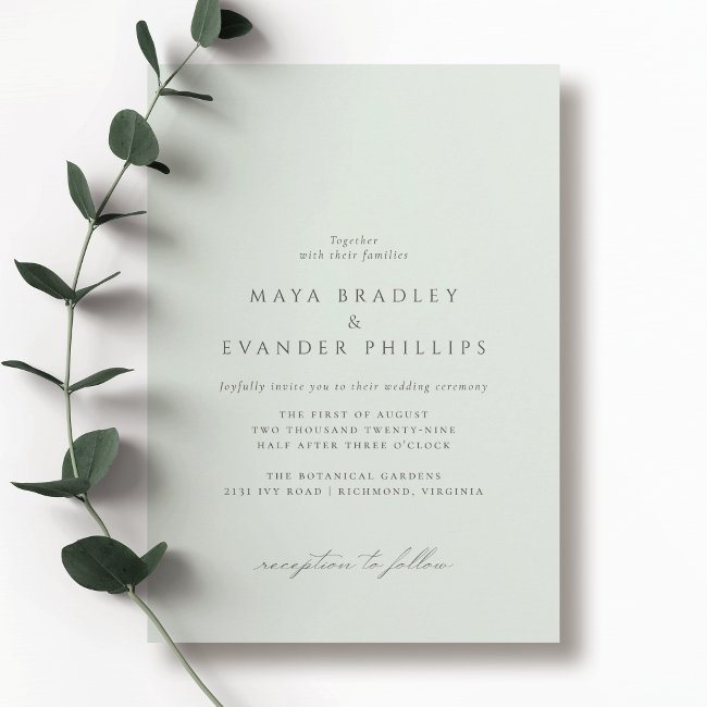 Mint Seafoam | Formal Light Green Wedding Invitation