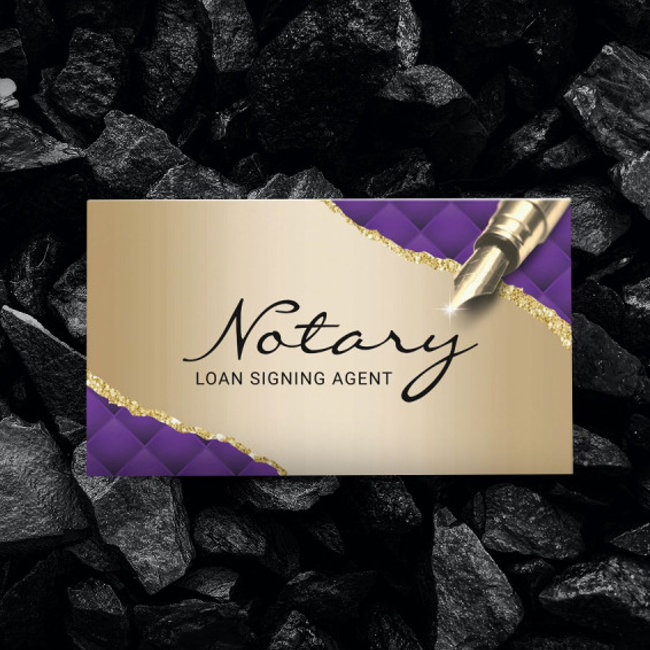 Mobile Notary Signing Agent Modern Purple & Gold Business Invitations