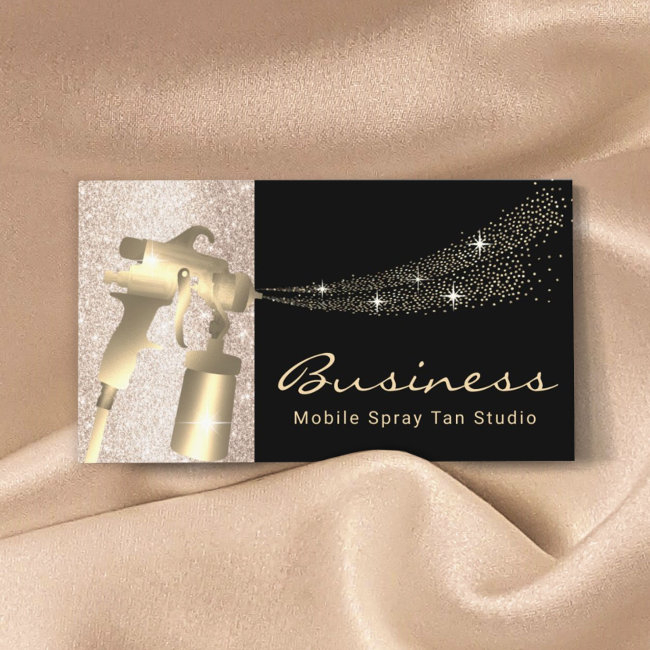 Mobile Spray Tan Black & Gold Airbrush Tanning Business Invitations