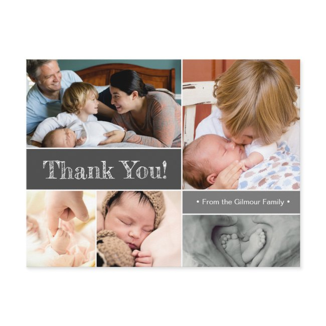 Mod Grey Thank You Introducing Second Baby Photos Announcement Postinvitations
