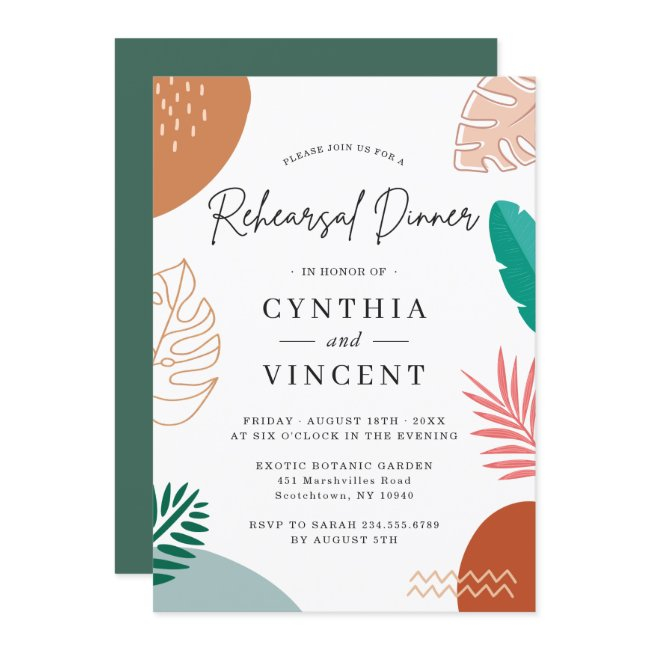 Modern Abstract Tropical Wedding Rehearsal Dinner Invitation
