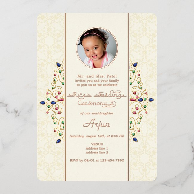 Modern Annaprashan First Rice Ceremony Photo Foil Invitation