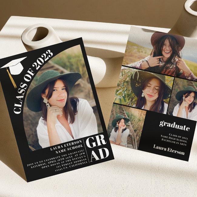 Modern Arch Black 5 Photos Graduation Invitation