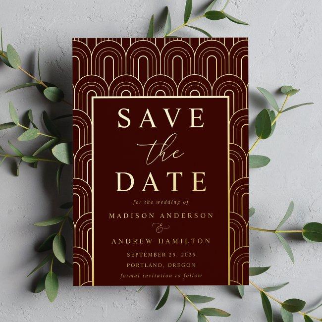 Modern Arch Deco Wedding Save The Date Foil Invitation