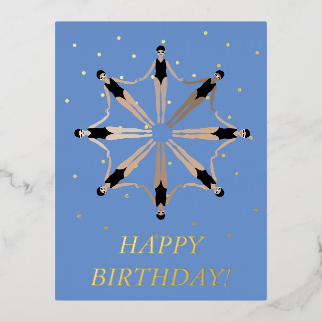 Modern Artistic Synchronized Swimmers Birthday Foil Holiday Postinvitations