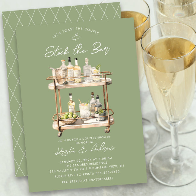Modern Bar Cart Couples Shower Invitation