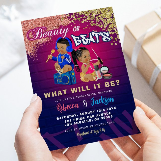 Modern Beauty Or Beats Gender Reveal Invitation