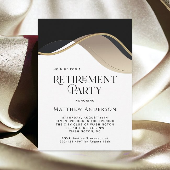 Modern Black, Gold And Tan Retirement Party Invitation