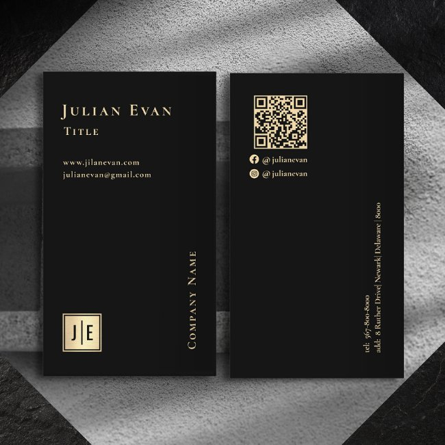 Modern Black Gold Luxe Monogram Business Invitations