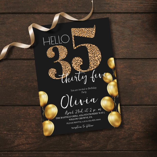 Modern Black Gold Thirty Five 35th Birthday Party Invitation