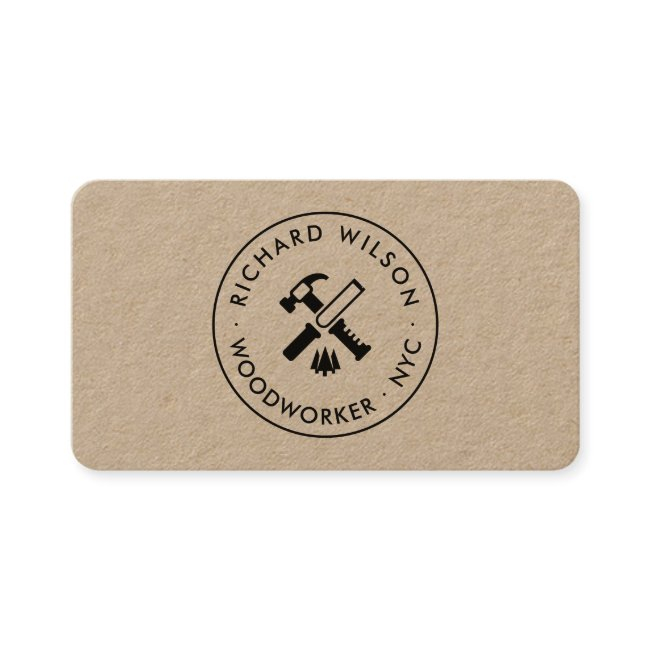 Modern Black Professional Carpenter Logo Kraft Business Invitations