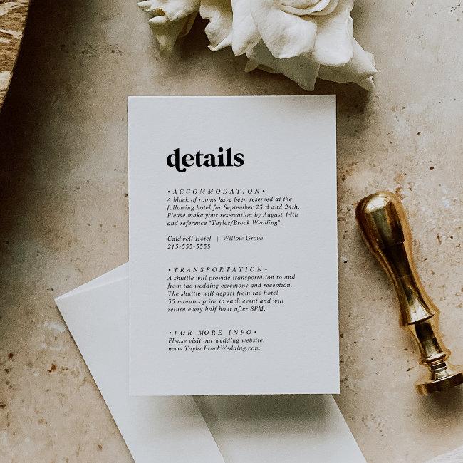 Modern Black Typography Wedding Details Enclosure Invitations
