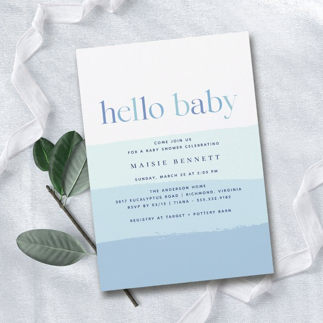 Modern Blue Ombre | Simple Boy Baby Shower Invitation