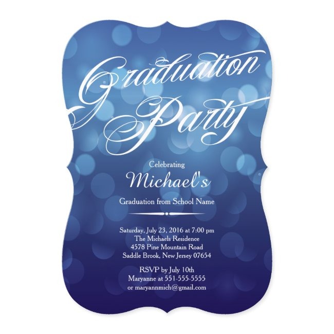 Modern Blue Typography Bokeh Graduation Party Invitation