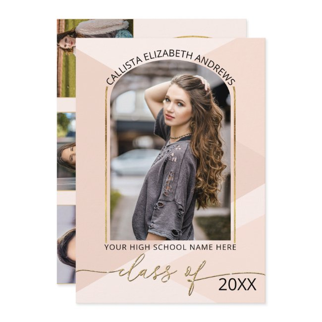 Modern Blush Pink Geometric Photo Graduation Announcement