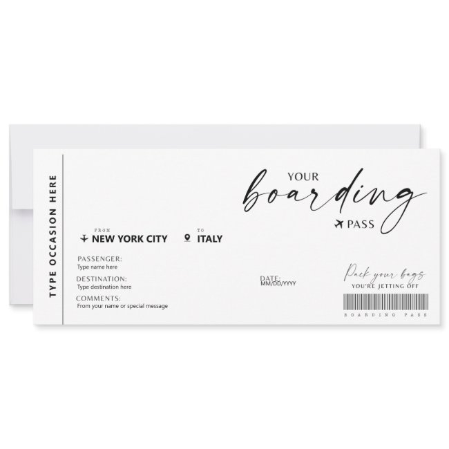 Modern Boarding Pass Surprise Fake Airline Ticket Invitation