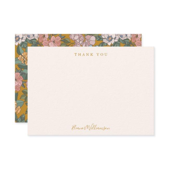 Modern Boho Floral Mustard Yellow Baby Shower Thank You Invitations