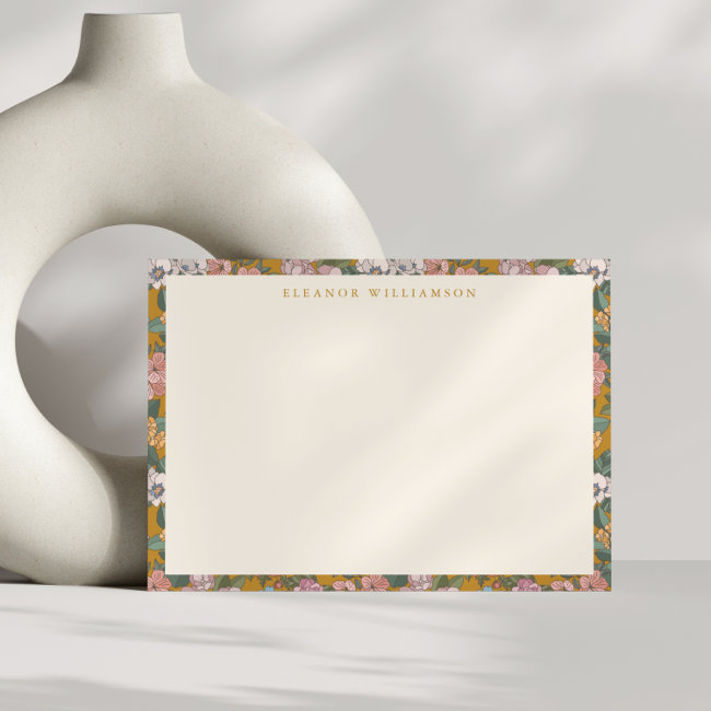 Modern Boho Floral Mustard Yellow Personalized Note Invitations