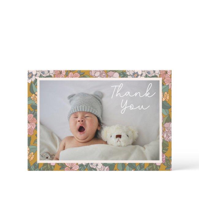 Modern Boho Floral Two Photo Baby Shower Message Thank You Invitations