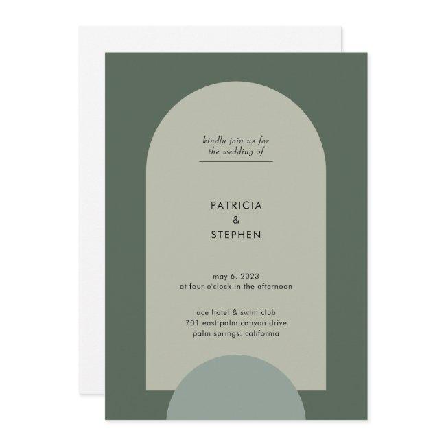 Modern Boho Geometric Arch Sage Green Wedding Invitation
