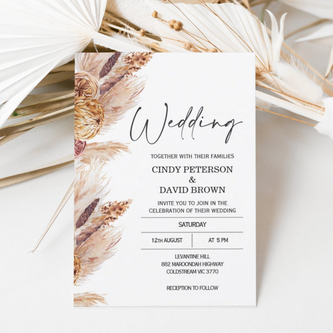 Modern Boho Pampas Grass Wedding Invitation