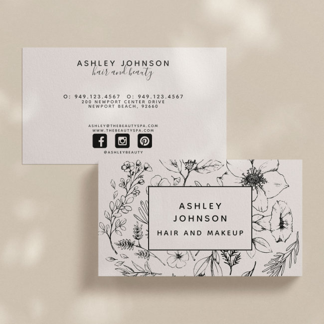 Modern Botanical Blush And Black Horizontal Business Invitations