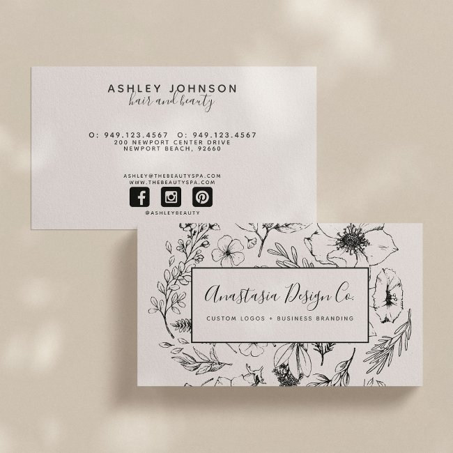Modern Botanical Blush Pink And Black Script Business Invitations