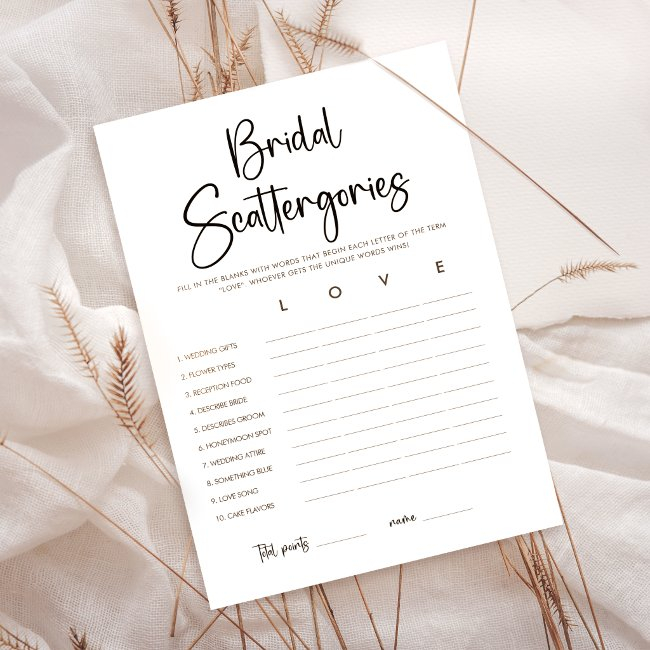 Modern Bridal Shower Scattergories Game Invitations