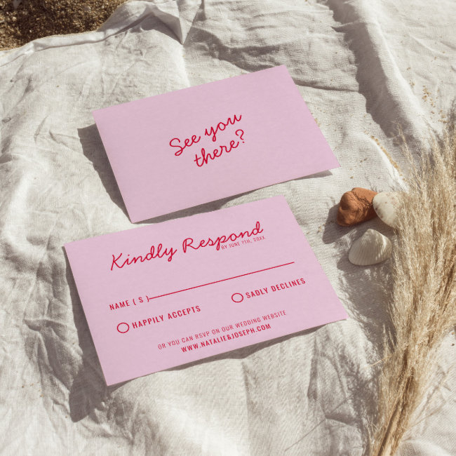 Modern Bright Colorful Retro Fun Funky Wedding Rsvp Invitations