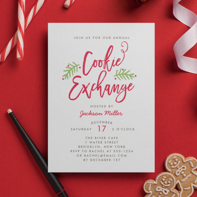 Modern Brush Script Cookie Exchange Party Invitation