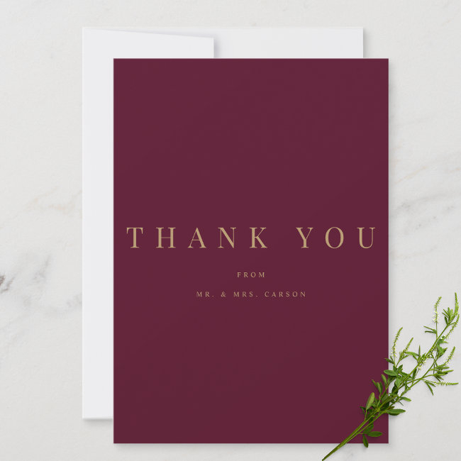 Modern Burgundy & Gold Personalized Thank You Invitations