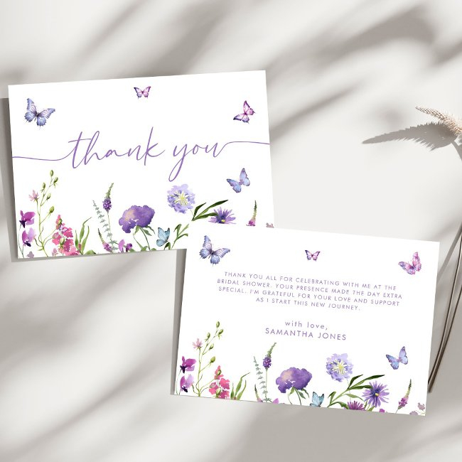 Modern Butterflies Bridal Shower Floral Thank You Invitations
