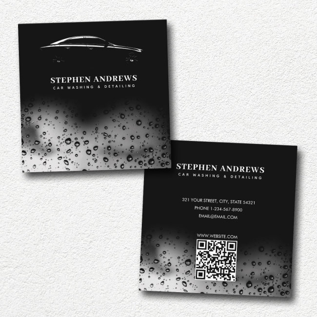 Modern Car Wash Automotive Cleaning Qr Code Square Business Invitations