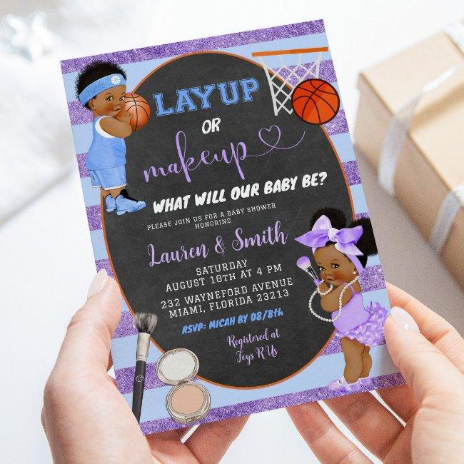 Modern Chalkboard Layup Or Makeup Gender Reveal Invitation