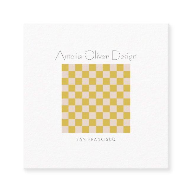 Modern Checkerboard Yellow Simple Stylish Custom Square Business Invitations