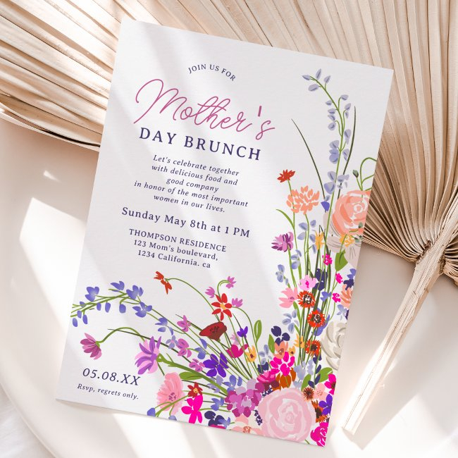 Modern Chic Wildflower Script Mother's Day Brunch Invitation