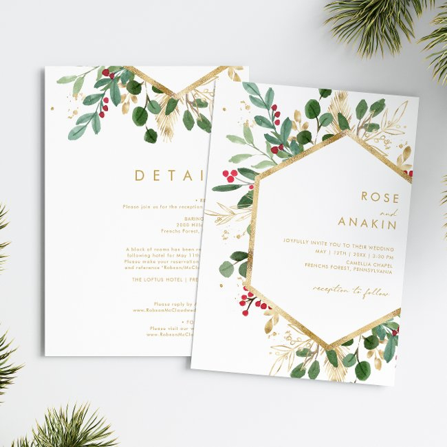 Modern Christmas Greenery | All In One Wedding Invitation
