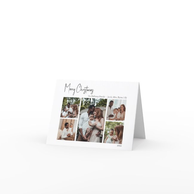 Modern Christmas Script Folded Five-photo Holiday Invitations